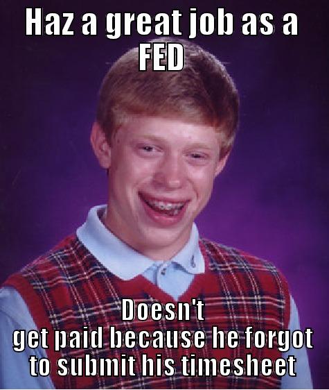 HAZ A GREAT JOB AS A FED DOESN'T GET PAID BECAUSE HE FORGOT TO SUBMIT HIS TIMESHEET Bad Luck Brian