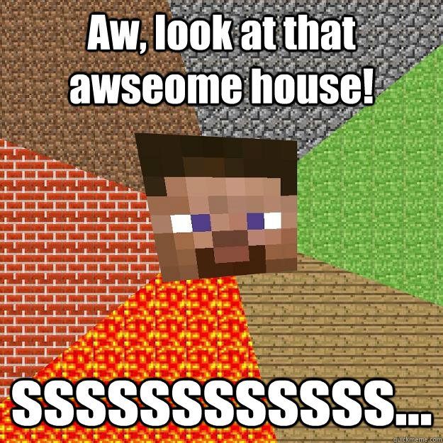 Aw, look at that awseome house! ssssssssssss...  Minecraft