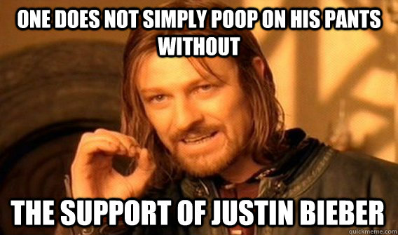 ONE DOES NOT SIMPLY POOP ON HIS PANTS WITHOUT  THE SUPPORT OF JUSTIN BIEBER  One Does Not Simply