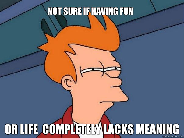 Not sure if having fun Or life  completely lacks meaning  Futurama Fry