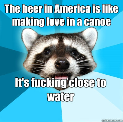 The beer in America is like making love in a canoe It's fucking close to water - The beer in America is like making love in a canoe It's fucking close to water  Lame Pun Coon