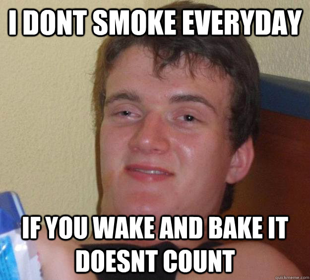 i dont smoke everyday if you wake and bake it doesnt count  10 Guy