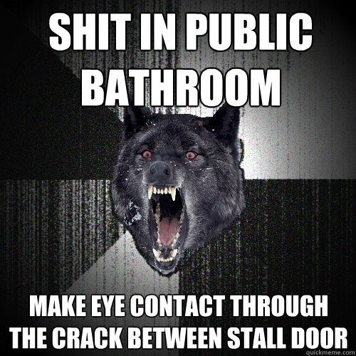 Shit in public bathroom make eye contact through the crack between stall door  Insanity Wolf