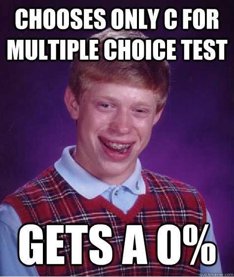 Chooses only C for multiple choice test Gets a 0% - Chooses only C for multiple choice test Gets a 0%  Bad Luck Brian