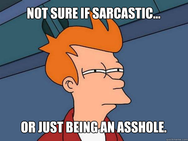 Not sure if sarcastic... Or just being an asshole. - Not sure if sarcastic... Or just being an asshole.  Futurama Fry