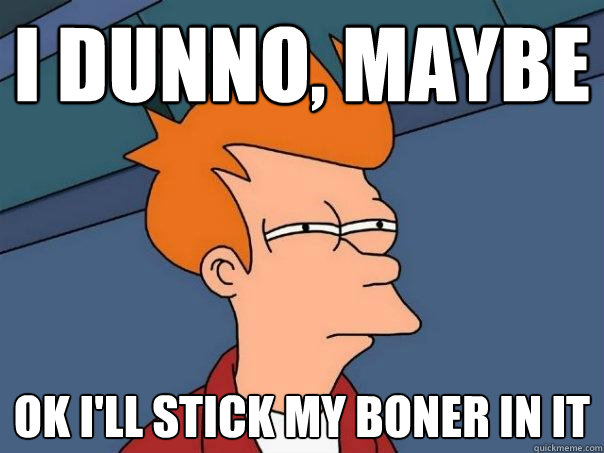 I dunno, maybe ok I'll stick my boner in it  Futurama Fry