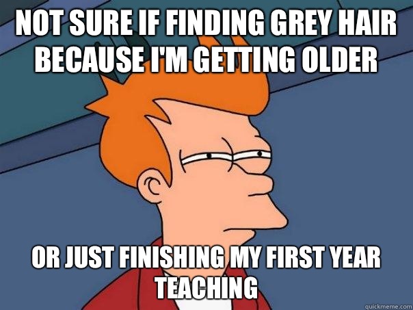 Not sure if finding grey hair because I'm getting older Or just finishing my first year teaching - Not sure if finding grey hair because I'm getting older Or just finishing my first year teaching  Futurama Fry