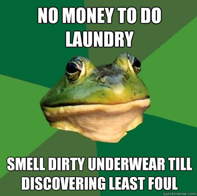 No money to do laundry Smell dirty underwear till discovering least foul  Foul Bachelor Frog