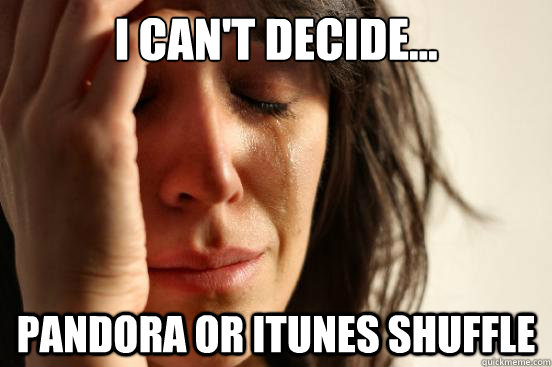 I can't decide... pandora or itunes shuffle  First World Problems