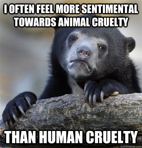 I often feel more sentimental towards animal cruelty than human cruelty  Confession Bear