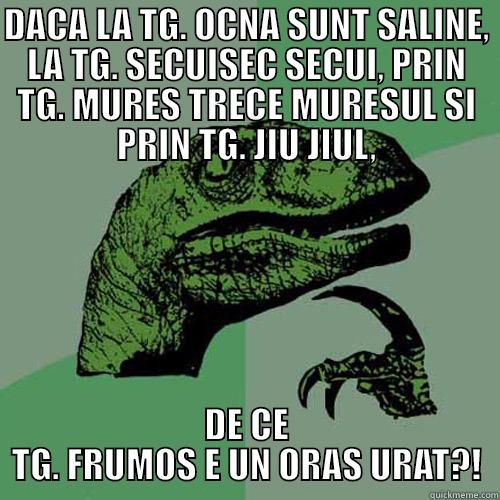 DACA LA TG. OCNA SUNT SALINE, LA TG. SECUISEC SECUI, PRIN TG. MURES TRECE MURESUL SI PRIN TG. JIU JIUL, DE CE TG. FRUMOS E UN ORAS URAT?! Philosoraptor