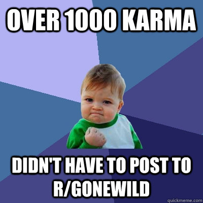 Over 1000 karma Didn't have to post to r/gonewild  Success Kid