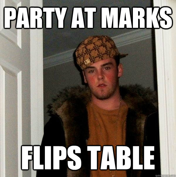 party at marks flips table - party at marks flips table  Scumbag Steve