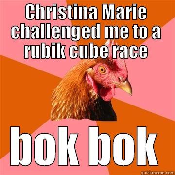 Cuber  Showdown - CHRISTINA MARIE CHALLENGED ME TO A RUBIK CUBE RACE BOK BOK Anti-Joke Chicken