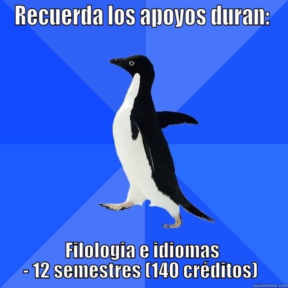 perder apoyo - RECUERDA LOS APOYOS DURAN: FILOLOGIA E IDIOMAS - 12 SEMESTRES (140 CRÉDITOS)  Socially Awkward Penguin