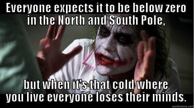 EVERYONE EXPECTS IT TO BE BELOW ZERO IN THE NORTH AND SOUTH POLE, BUT WHEN IT'S THAT COLD WHERE YOU LIVE EVERYONE LOSES THEIR MINDS. Joker Mind Loss