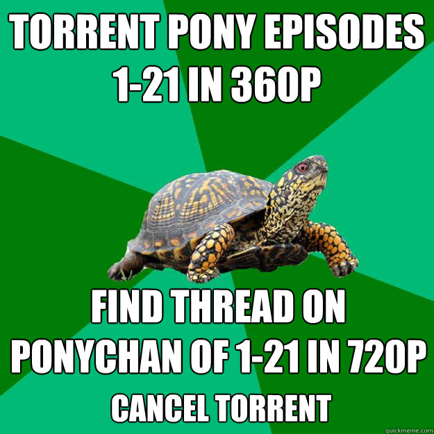 Torrent pony episodes 1-21 in 360p find thread on ponychan of 1-21 in 720p CANCEL torrent   Torrenting Turtle