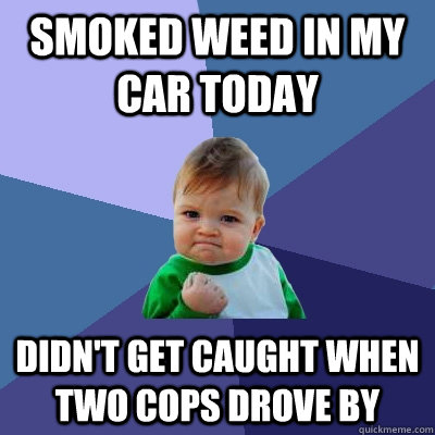 Smoked weed in my car today didn't get caught when two cops drove by  - Smoked weed in my car today didn't get caught when two cops drove by   Success Kid