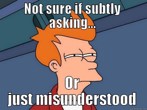 NOT SURE IF SUBTLY ASKING... OR JUST MISUNDERSTOOD Futurama Fry