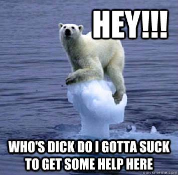               hey!!! who's dick do i gotta suck to get some help here  end of the world polar bear