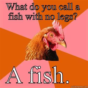 Joke by a child - WHAT DO YOU CALL A FISH WITH NO LEGS? A FISH.  Anti-Joke Chicken