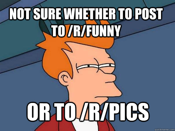 not sure whether to post to /r/funny or to /r/pics - not sure whether to post to /r/funny or to /r/pics  Futurama Fry