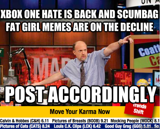 XBOX one hate is back and scumbag fat girl memes are on the decline Post accordingly  Mad Karma with Jim Cramer