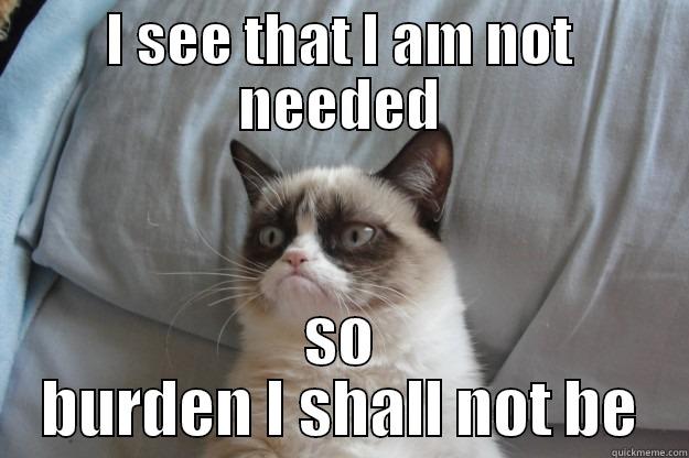 fuuny now - I SEE THAT I AM NOT NEEDED SO BURDEN I SHALL NOT BE Grumpy Cat