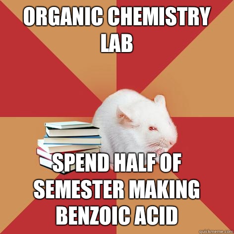 ORGANIC CHEMISTRY LAB SPEND HALF OF SEMESTER MAKING BENZOIC ACID  Science Major Mouse