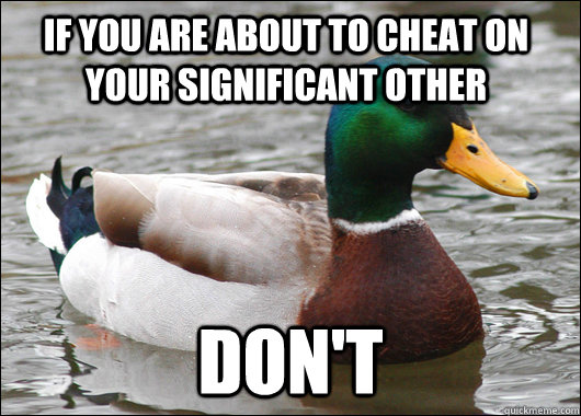 If you are about to cheat on your significant other DON'T  Actual Advice Mallard