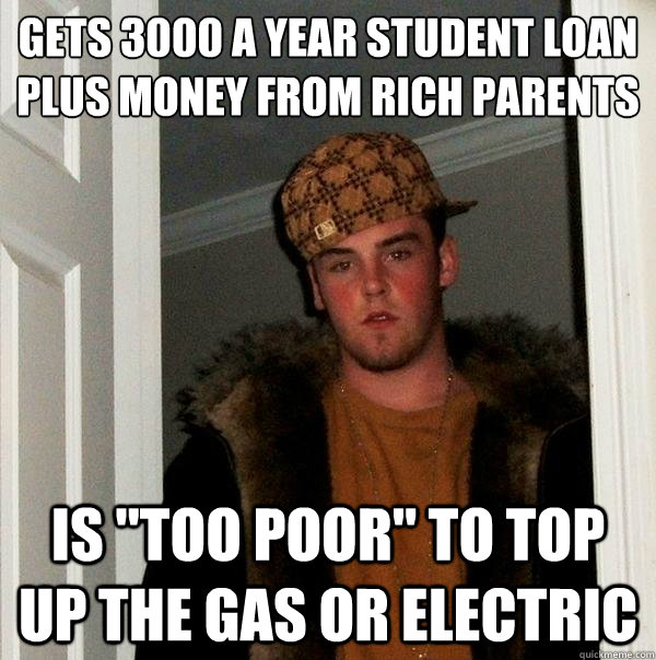 Gets £3000 a year student loan plus money from rich parents Is 