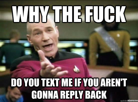 why the fuck Do you text me if you aren't gonna reply back  Annoyed Picard HD