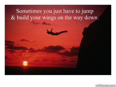Sometimes you just have to jump
& build your wings on the way down. - Sometimes you just have to jump
& build your wings on the way down.  Leap of Faith