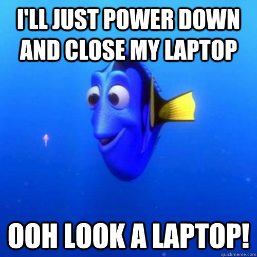 I'll Just power down and close my laptop ooh look a laptop!  dory
