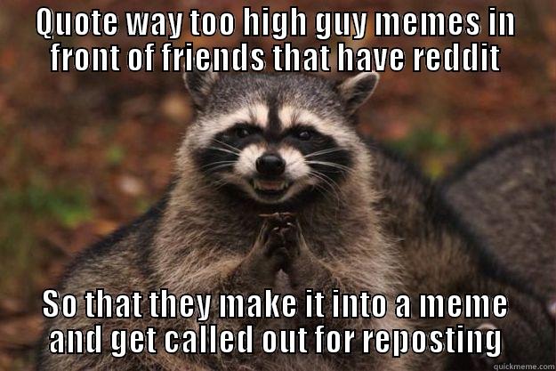 QUOTE WAY TOO HIGH GUY MEMES IN FRONT OF FRIENDS THAT HAVE REDDIT SO THAT THEY MAKE IT INTO A MEME AND GET CALLED OUT FOR REPOSTING Evil Plotting Raccoon