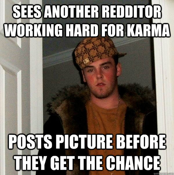 Sees another redditor working hard for karma posts picture before they get the chance - Sees another redditor working hard for karma posts picture before they get the chance  Scumbag Steve