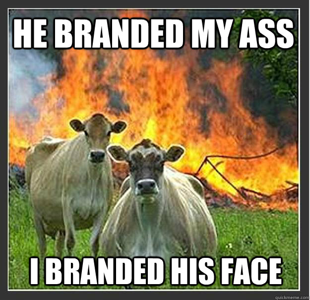 He branded my ass I branded his face  Evil cows