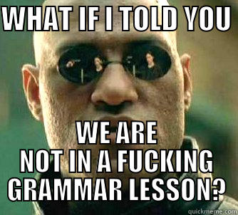 WHAT IF I TOLD YOU  WE ARE NOT IN A FUCKING GRAMMAR LESSON? Matrix Morpheus