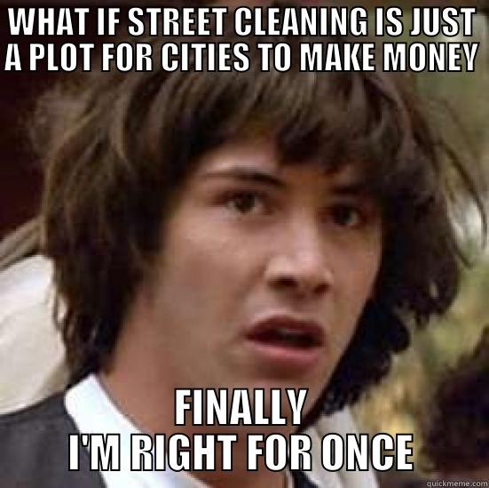 WHAT IF STREET CLEANING IS JUST A PLOT FOR CITIES TO MAKE MONEY FINALLY I'M RIGHT FOR ONCE conspiracy keanu