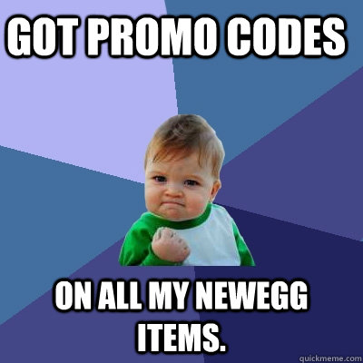 Got Promo Codes on all my newegg items.  Success Kid