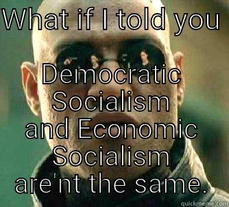 WHAT IF I TOLD YOU  DEMOCRATIC SOCIALISM AND ECONOMIC SOCIALISM ARE'NT THE SAME. Matrix Morpheus