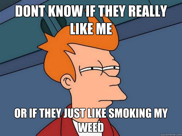 Dont know if they really like me  Or if they just like smoking my weed  Futurama Fry