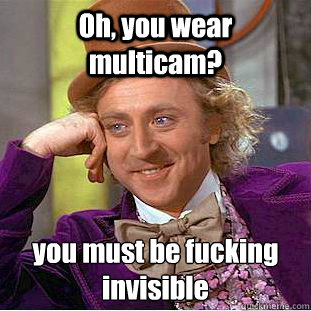 Oh, you wear multicam? you must be fucking invisible   Condescending Wonka