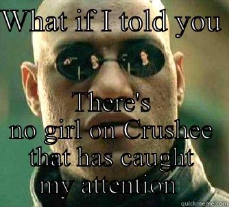 WHAT IF I TOLD YOU  THERE'S NO GIRL ON CRUSHEE THAT HAS CAUGHT MY ATTENTION  Matrix Morpheus