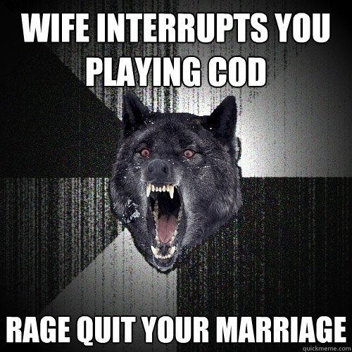 Wife interrupts you playing cod rage quit your marriage  Insanity Wolf