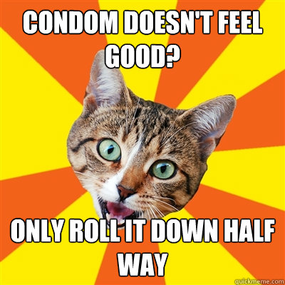 Condom doesn't feel good? only roll it down half way  Bad Advice Cat