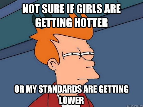 Not sure if girls are getting hotter Or my standards are getting lower - Not sure if girls are getting hotter Or my standards are getting lower  Futurama Fry