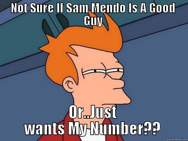 NOT SURE IF SAM MENDO IS A GOOD GUY OR..JUST WANTS MY NUMBER?? Futurama Fry