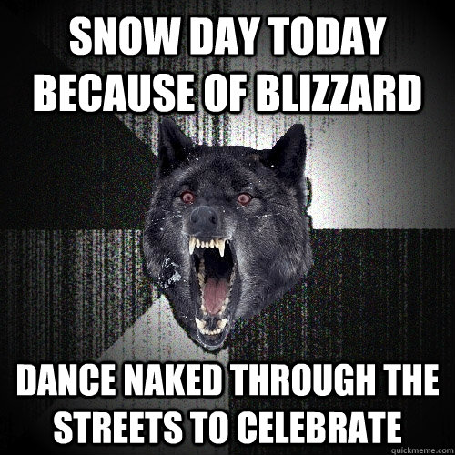 snow day today because of blizzard dance naked through the streets to celebrate  Insanity Wolf