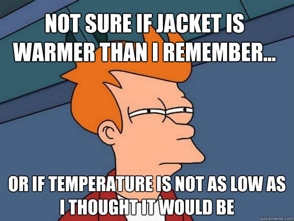 Not sure if jacket is warmer than I remember... Or if temperature is not as low as I thought it would be  Futurama Fry